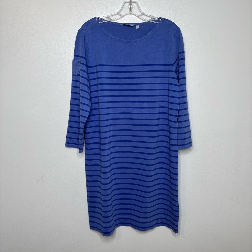 Vineyard Vines Overdyed Stripe Knit Dress Marlin Blue Size Large 3/4 Sleeve